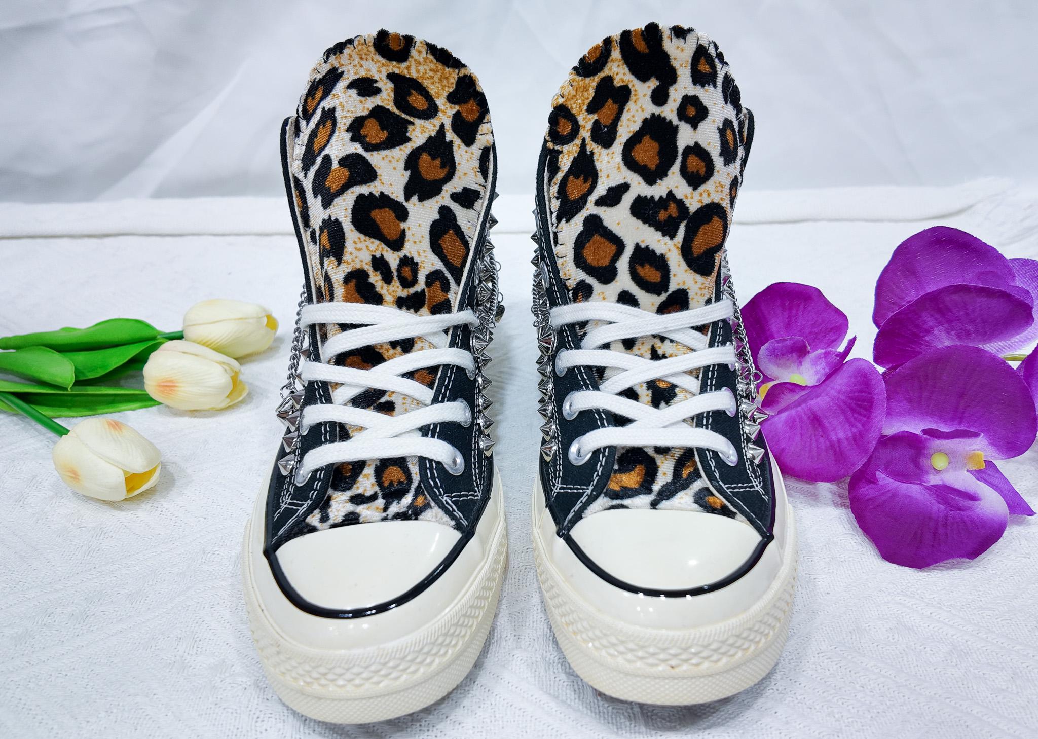 Handmade Studded Leopard Converse | High Top Custom Sneakers