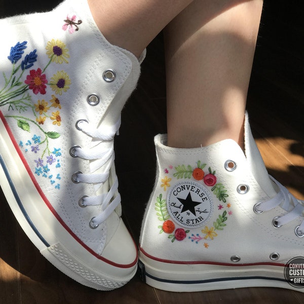 Embroidered converse/ Custom converse Chuck Taylor embroidered flower/ Converse embroidered flowers/ Wedding Converse Shoes