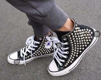 Black studded converse high tops/ Studded Converse Shoes black High Top/ Studded Sneakers men's