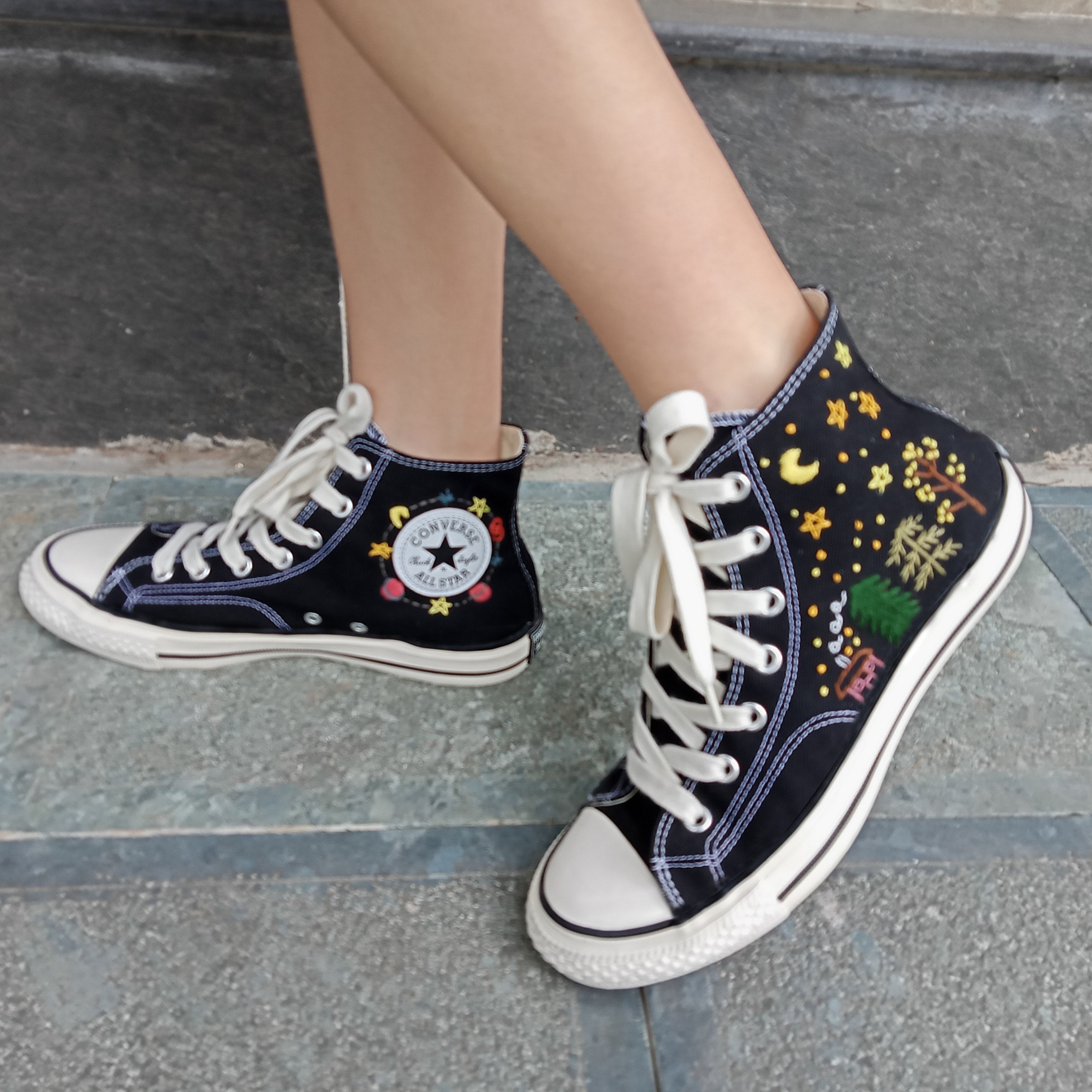 Custom Converse shoes with hand-painted drum kit, Not my ar…