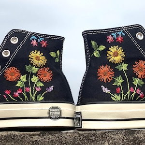 Embroidered converse/ Converse custom flower embroidery/ Floral embroidered converse/ Custom converse embroidery