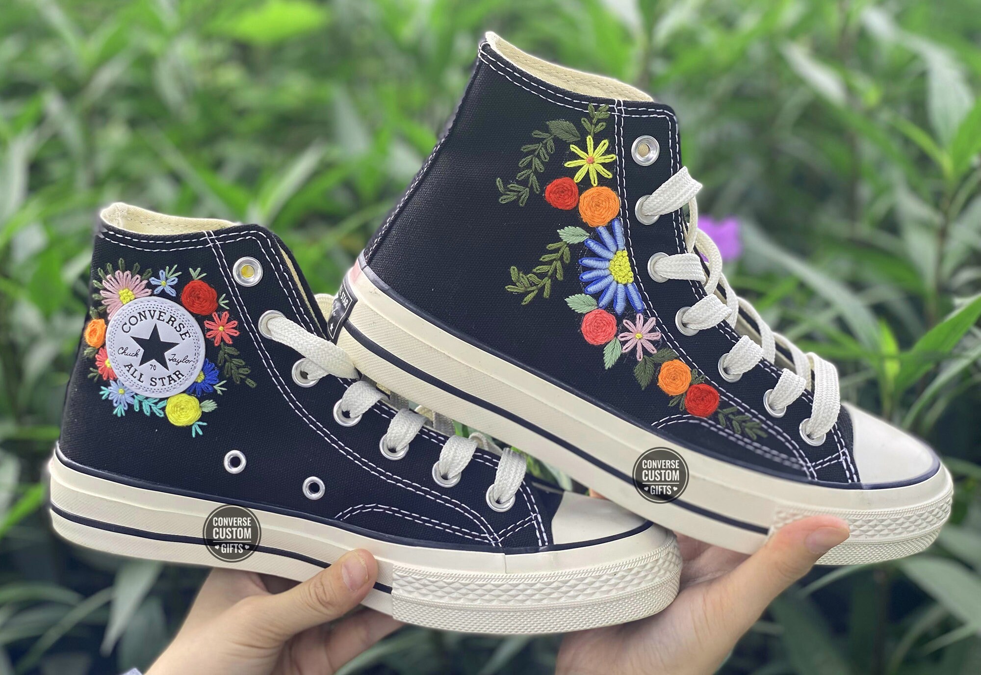 Converse High Tops Shoes Are Embroidered With Colorful