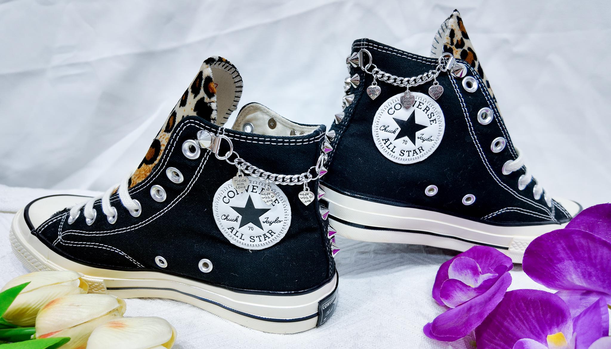 Leopard Print Studded Converse Chuck Taylor High Tops: Punk Rock