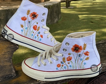Custom Embroidered Converse Chuck Taylor High Tops: Floral Design