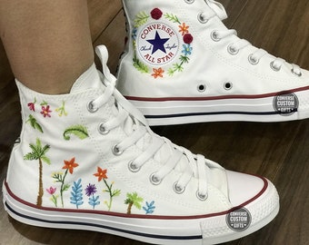 Custom Embroidered Converse High Tops: Floral Design