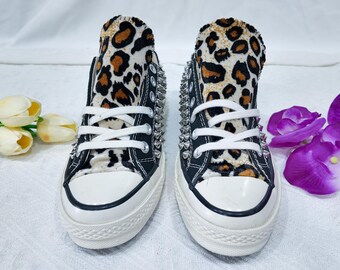 Leopard Print Spiked Converse: Custom Studded Low Top Shoes - Etsy