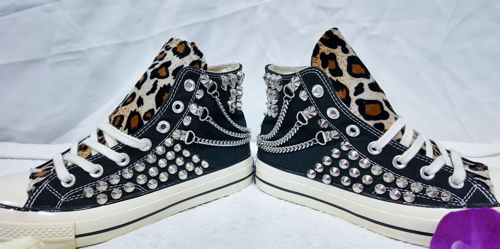 Leopard Print Studded Converse Chuck Taylor High Tops: Punk Rock
