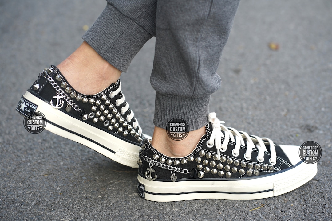 Black Studded Converse Sneakers: Women's Low Top Punk Shoes