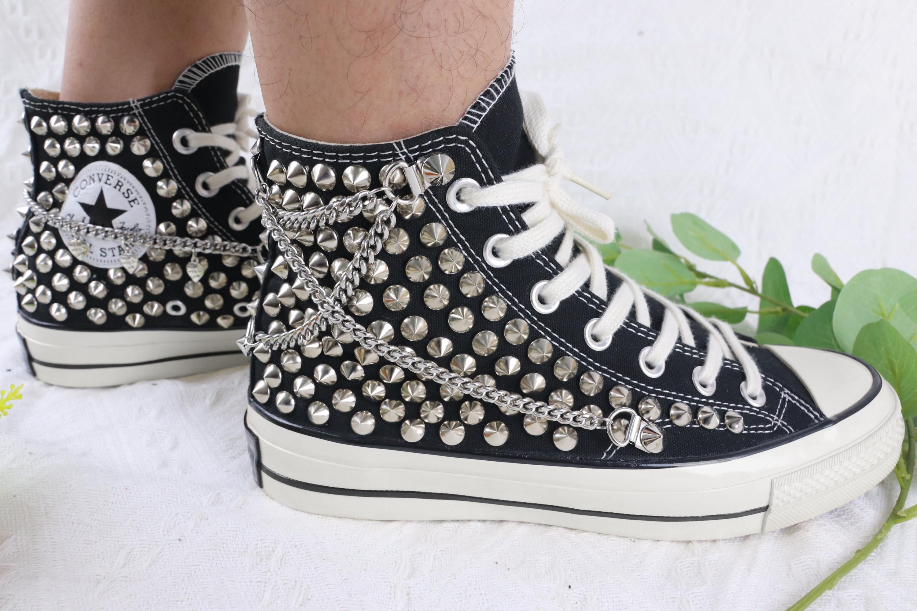 Studded Converse High Tops: Black Punk Rock Sneakers - Etsy