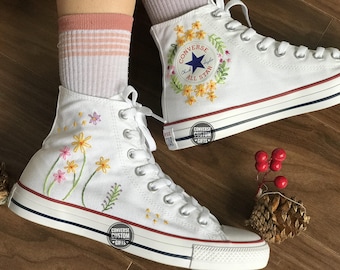 Custom Floral Embroidered Converse High Tops
