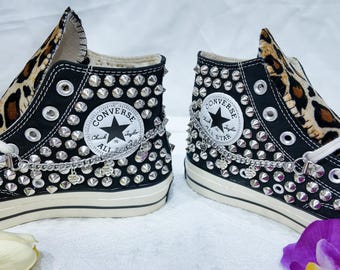 Handmade Studded Leopard Converse | High Top Custom Sneakers