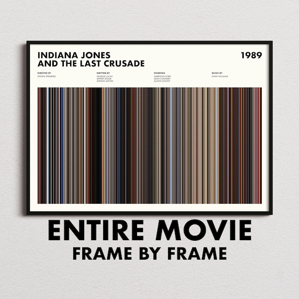 Indiana Jones and the Last Crusade Movie Barcode Print, Indiana Jones and the Last Crusade Movie Print, The Last Crusade Movie Poster