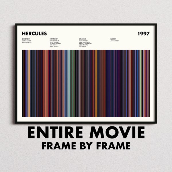 Hercules Movie Barcode Print, Hercules Print, Hercules Poster, Hercules Wall Art, Hercules Art Print, Hercules Frames, Movie Buff Gifts