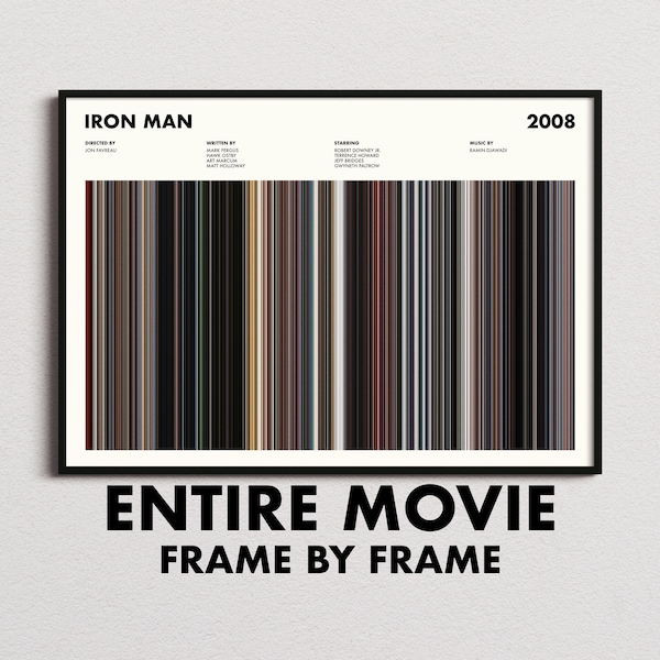 Iron Man Movie Barcode Print, Iron Man Print, Iron Man Poster, Iron Man Wall Art, Iron Man Art Print, Iron Man Frames Print, Movie Buff Gift