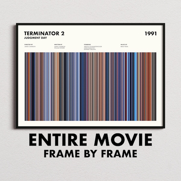 Terminator 2: Judgment Day Movie Barcode Print, Terminator 2 Print, Terminator 2 Poster, Terminator 2 Wall Art, Terminator 2 Frames Print