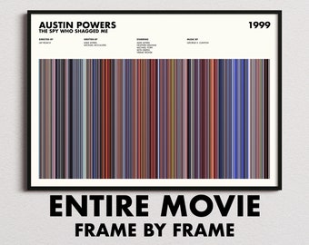 Austin Powers The Spy Who Shagged Me Movie Barcode Print, Austin Powers 2 Print, Austin Powers 2 Poster, Austin Powers 2 Wall Art