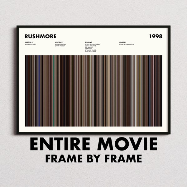 Rushmore Movie Barcode Print, Rushmore Print, Rushmore Poster, Rushmore Wall Art, Rushmore Art Print, Rushmore Frames Print, Movie Buff Gift