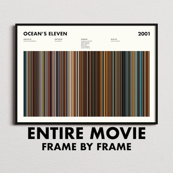 Oceans Eleven Movie Barcode Print, Oceans Eleven Print, Oceans Eleven Poster, Oceans Eleven Wall Art, Oceans Eleven Frames Print, Movie Buff