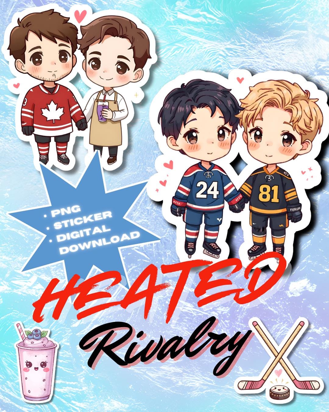 Cute Heated Rivalry Sticker Clipart Bundle | Digital Download PNG Set ...