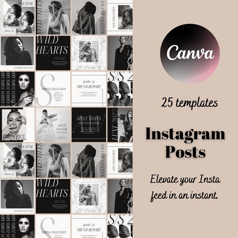 25 X Luxe Black and White Instagram Post Template B&W Insta - Etsy