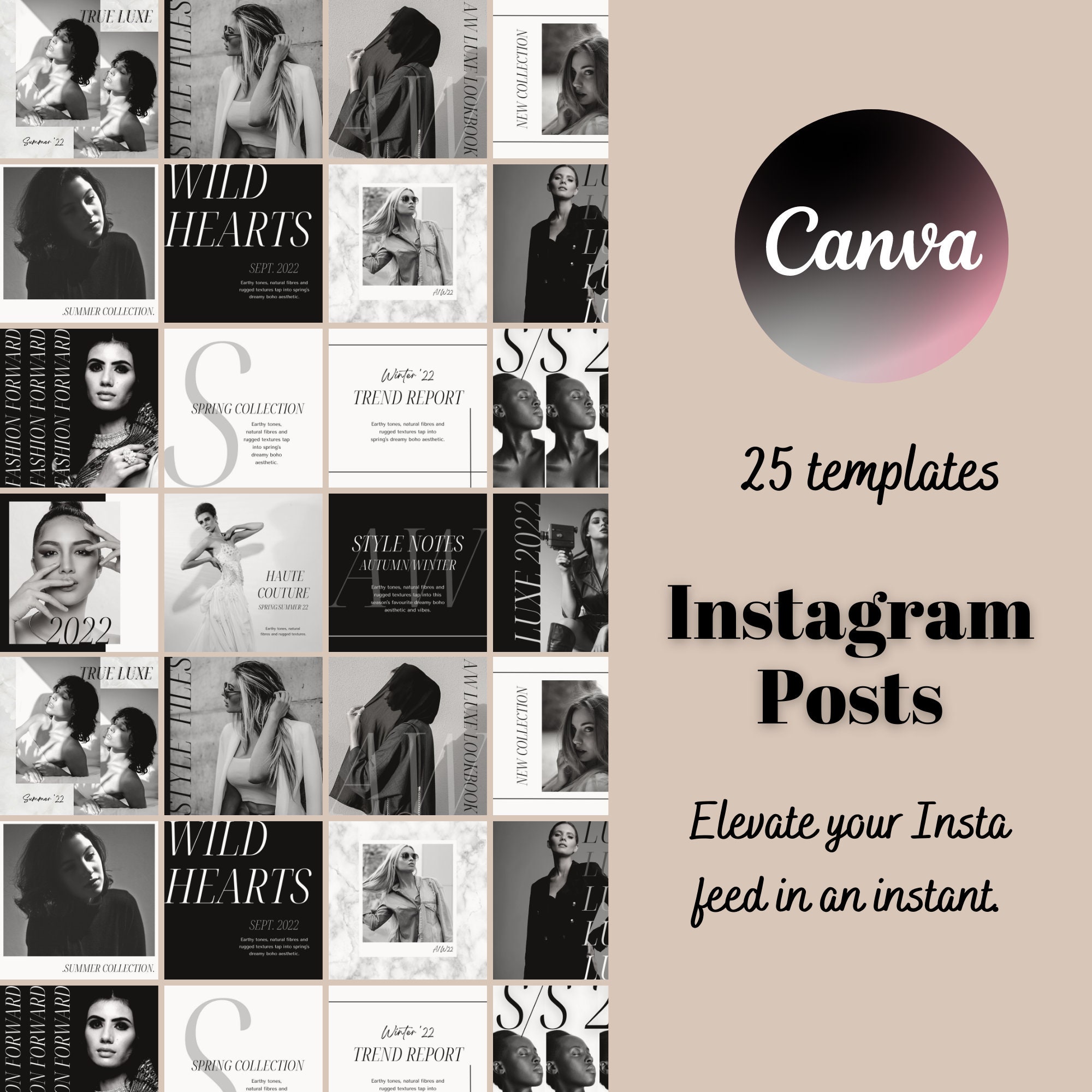25 X Luxe Black and White Instagram Post Template | B&W Insta Posts ...