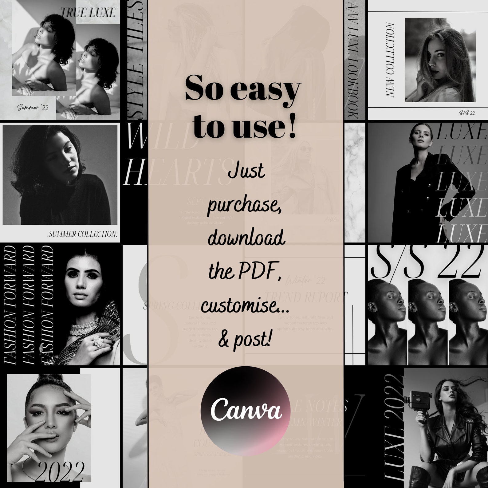 25 X Luxe Black and White Instagram Post Template B&W Insta - Etsy