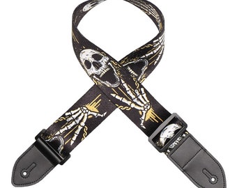 Adjustable Soft Leather Thick Strap Skull Style for Electric Acoustic Guitar Bass Guitar straps  100% Polyester with Genuine leather