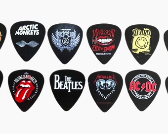 Guitar Picks Legendary Bands ( 12 medium picks in a packet)(For Music Lovers)