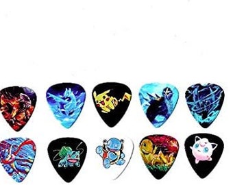 Pokiemun Guitar Picks (10 medium picks in a packet) - Includes Pika,chu and many other cute characters