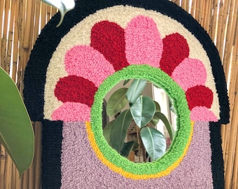 Espejo de pared con mechones hechos a mano: diseño colorido de aguja perforada