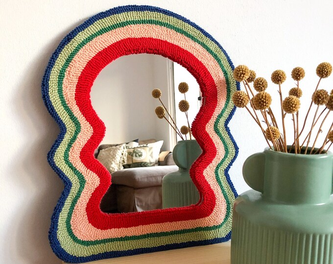 Punch Needle Mirror, Tufted Mirror, Mirror Design, Home Gift, Wavy