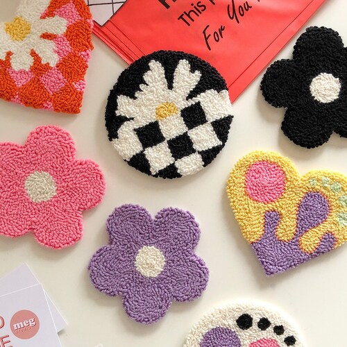 Punch Needle Coasters Tufted Rug Drink Coasters Christmas Etsy