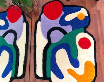 Alfombra abstracta con mechones: alfombra acrílica decorativa hecha a mano