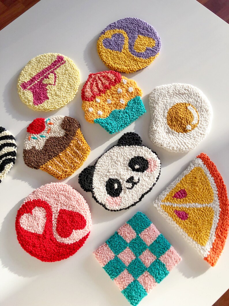 Punch Needle Coasters Tufted Rug Drink Coasters Christmas Etsy