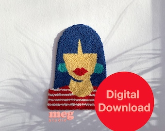 Patrón de aguja perforadora de niña de pelo azul: Plantilla A4 para principiantes (descarga digital)