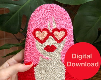 Patrón de aguja perforadora de niña de pelo rosa: Plantilla A4 para principiantes (descarga digital)