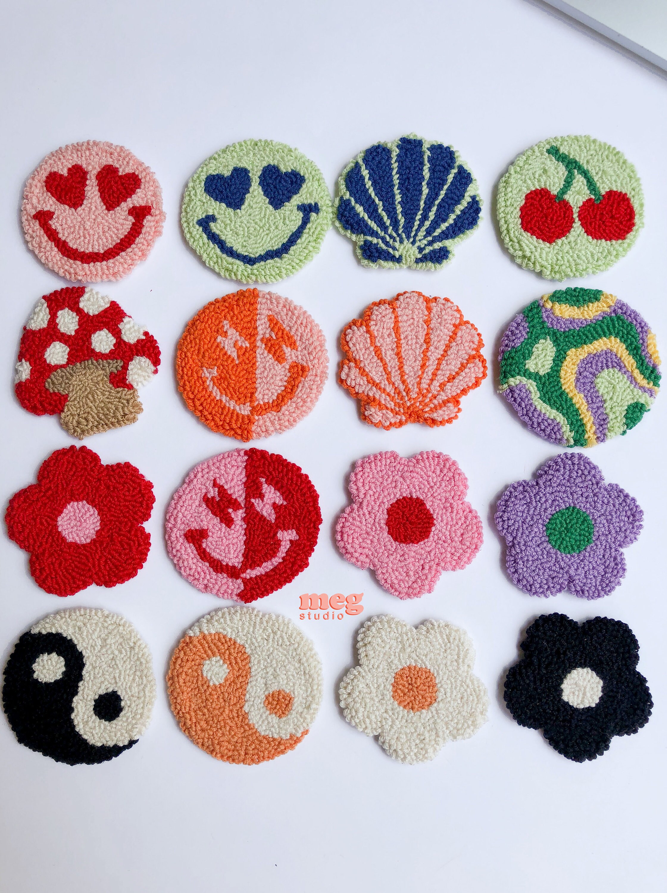 My first round of punch needle coasters :) : r/PunchNeedle