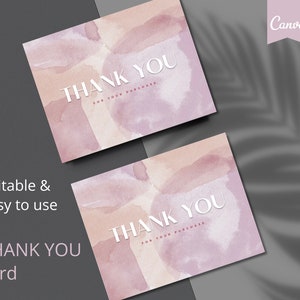 Cartão de agradecimento, cartão de agradecimento comercial, modelo de agradecimento personalizável, cartão de agradecimento em aquarela, cartão Canva, cartão de agradecimento