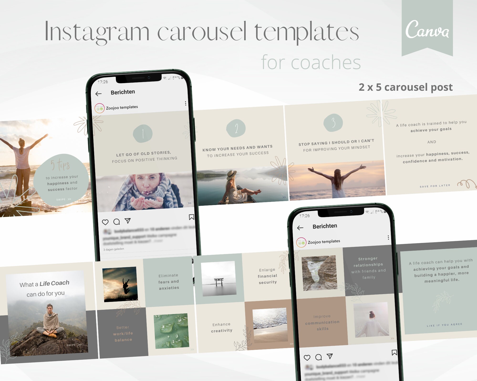 Instagram Carousel Template Set for Coaches | Carousel Templates ...