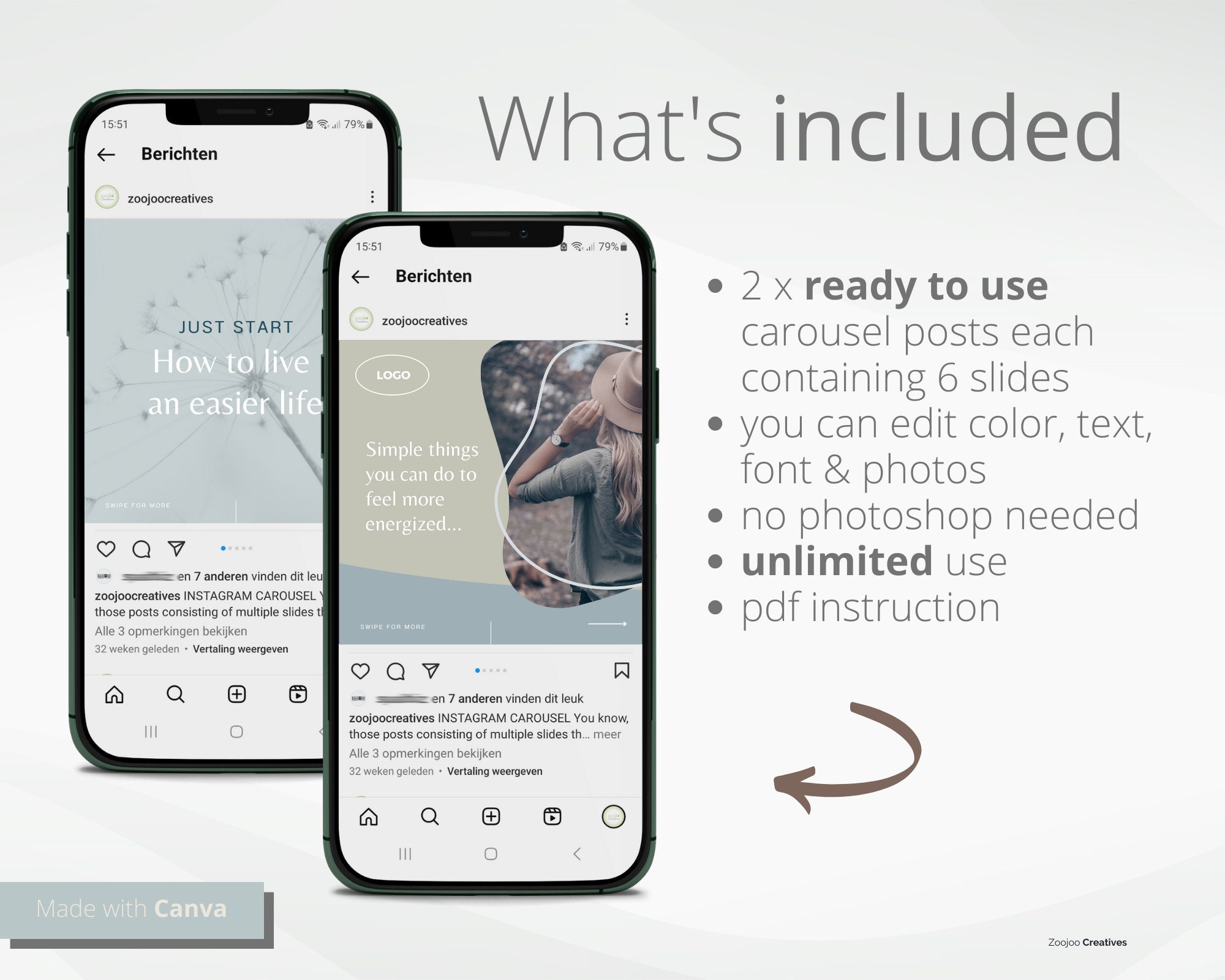 Modern Instagram Carousel Template, Canva Template for Health and ...