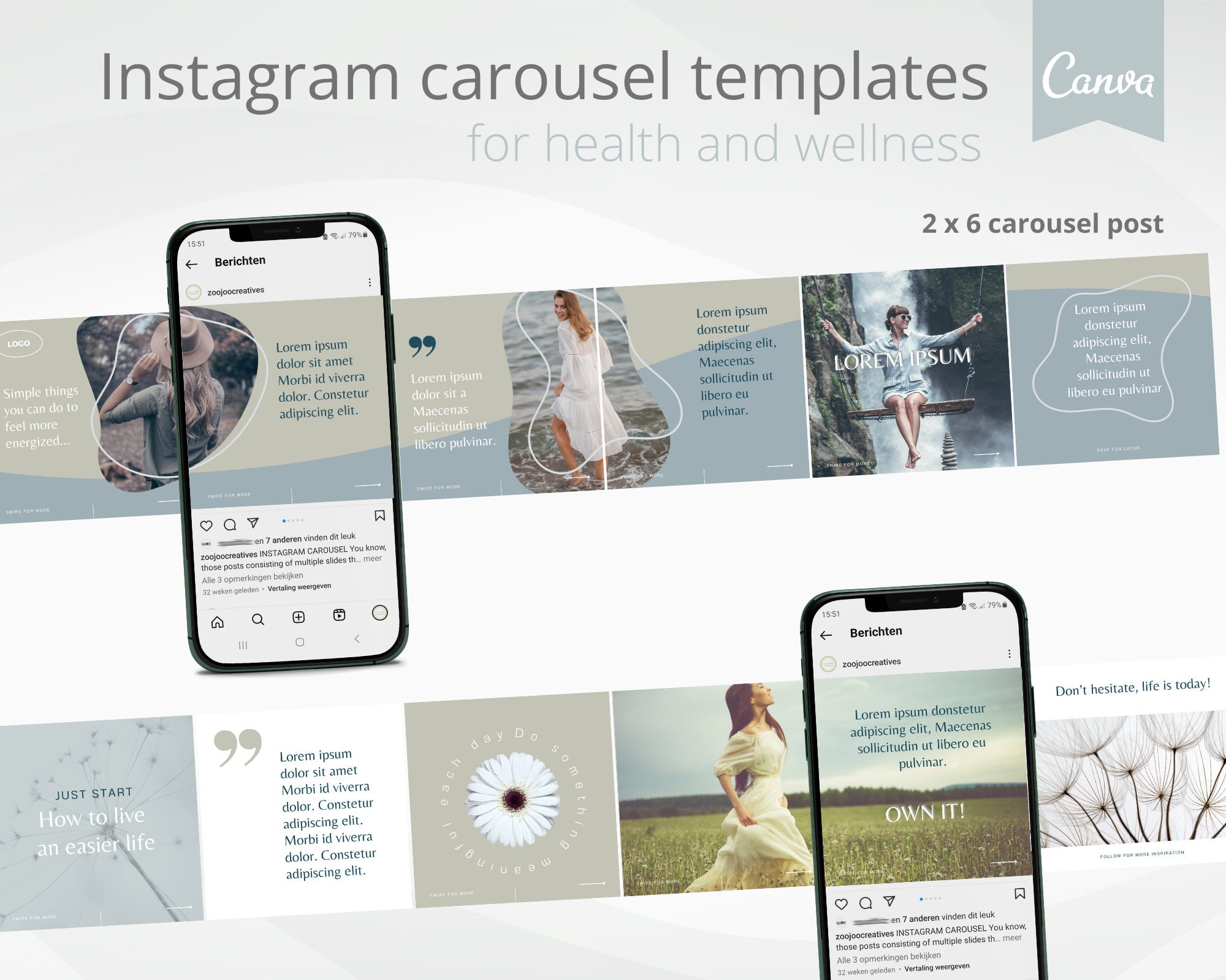 Modern Instagram Carousel Template, Canva Template for Health and ...