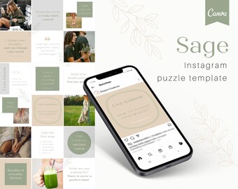 Instagram Puzzle Template, Coach Template, Green Canva Template, Customizable Template, Instagram Template for Small Business