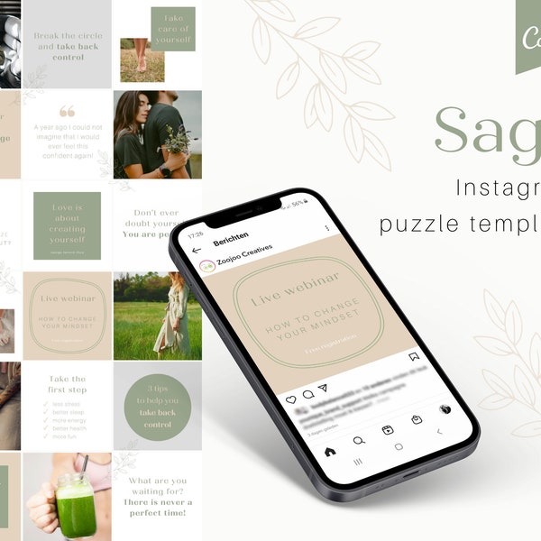 Instagram Puzzle Template, Coach Template, Green Canva Template, Customizable Template, Instagram Template for Small Business