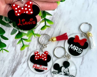 Minnie/ Mickey Mouse Customized Acrylic/Resin Keychains| Name Customized Keychain| Disney Keychain| Traveling Gift