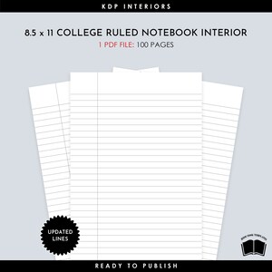 8.5 x 11 College Ruled Notebook Interior in 100 Page Count, College Ruled Notebook Interior, KDP College Ruled Interior for Commercial Use