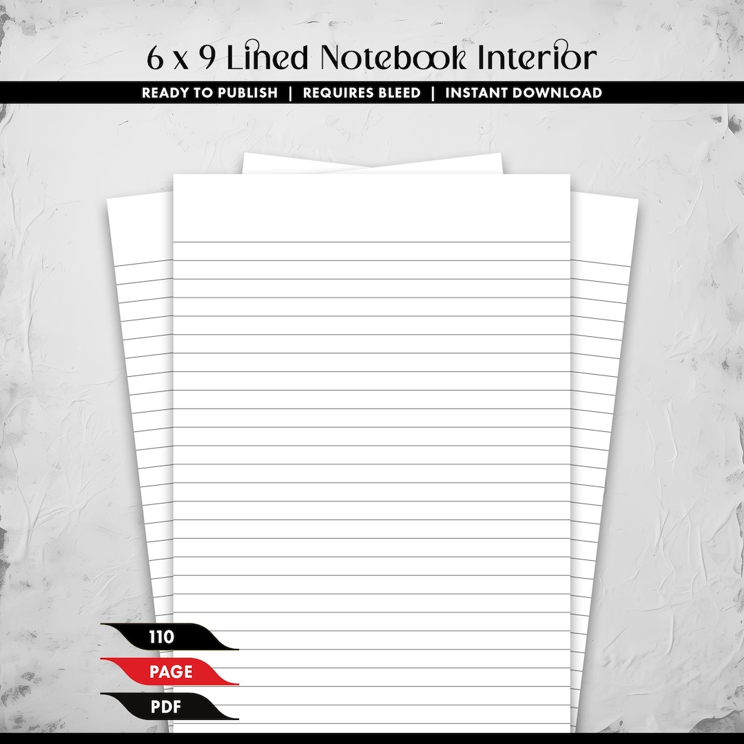 6 X 9 Lined Notebook Interior, 110 Page PDF Download - Etsy