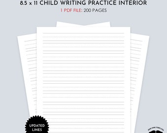Children's 8.5 x 11 Writing Practice Interior in 200 Page Count, KDP Ready to Upload, Child Writing Practice Interior for Commercial Use
