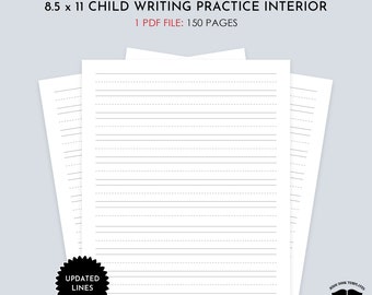 Children's 8.5 x 11 Writing Practice Interior in 150 Page Count, KDP Ready to Upload, Child Writing Practice Interior for Commercial Use