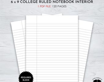 6 x 9 College Ruled Notebook Interior in 120 Page Count for Self Publishing, Low Content Interior, College Ruled Interior for Commercial Use