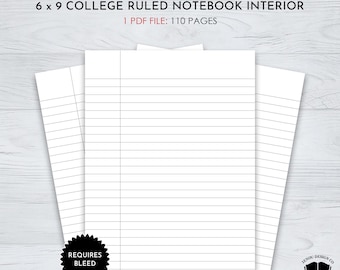 6 x 9 College Ruled Notebook Interior in 110 Page Count for Self Publishing, Low Content Interior, College Ruled Interior for Commercial Use